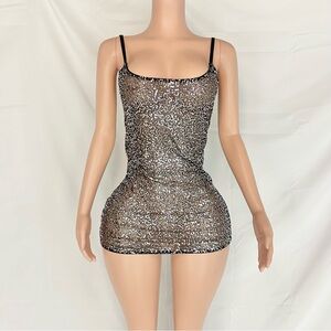 Vintage Sparkling Silver Sequin Mini Dress